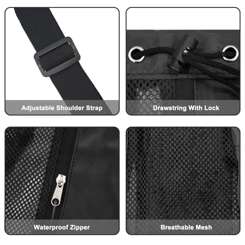 Mesh Beach Backpack with Wet Pocket Drawstring Pool Bag Waterproof Swimming Bag Gym Backpack for Men & Women - color: Black