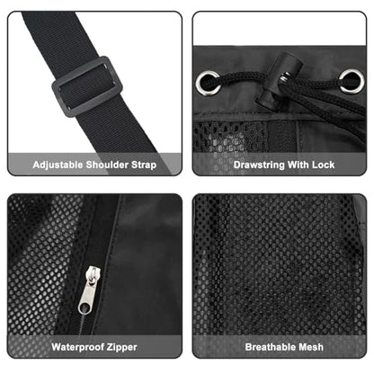 Mesh Beach Backpack with Wet Pocket Drawstring Pool Bag Waterproof Swimming Bag Gym Backpack for Men & Women - color: Black
