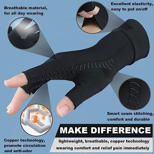 2 Pairs Copper Arthritis Compression Gloves for Rheumatoid, Osteoarthritis, Carpal Tunnel Pain Relief, Compression Hand Gloves for Women & Men,Anti-Slip Fingerless Gloves for Work,Typing (S) - size: Small