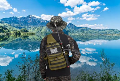 Tactical Sling Tackle Backpack Holster Fishing Crossbody Shoulder Strap Bag 15L Water Bottle Molle Accessories Pouch - color: Green