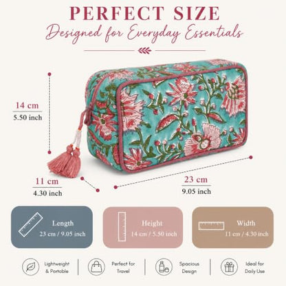 Huar Travel Makeup Bag- Large Capacity Cosmetic Bags for Women - color: Green & Pink Floral