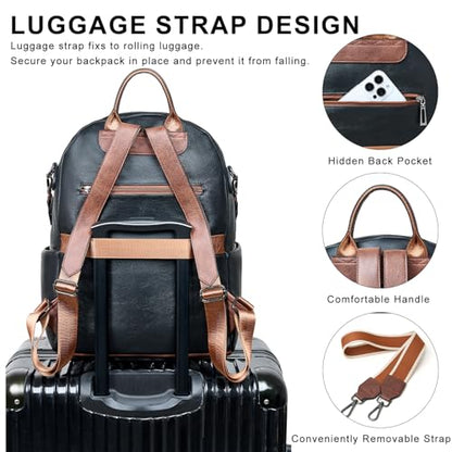 LATMAP Backpack Purse for Women Laptop Backpack, Leather Travel Back Pack Shoulder Bag Teacher College Daypack Work Handbag fits 14" Laptop, Black with Brown - color: Style1-black&brown