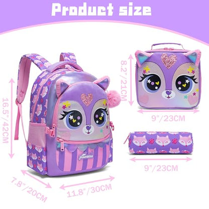 Backpacks for Girls School Bag Cute Girls Backpacks Ages 8-10 Kids Bookbag Set Travel Backpack for Preschool Kindergarten Elementary Students Backpack to School Supplies - color: 01 Purple