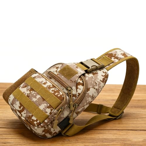 RiToEasysports Sling Backpack, Multifunctional Chest Shoulder Sling Bag Outdoor Pack Adjustable Breathable Strap for Fishing Hiking Cycling (Desert)