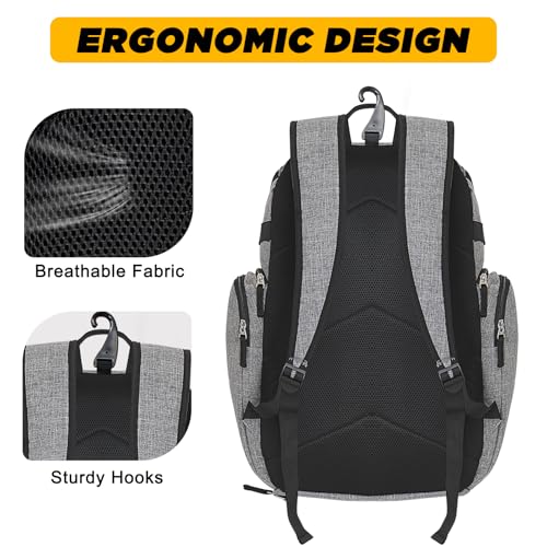 Goloni Basketball Backpack,Large Sports Bag with Ball Compartment & Shoe Compartment, Best for Basketball, Soccer - color: Grey