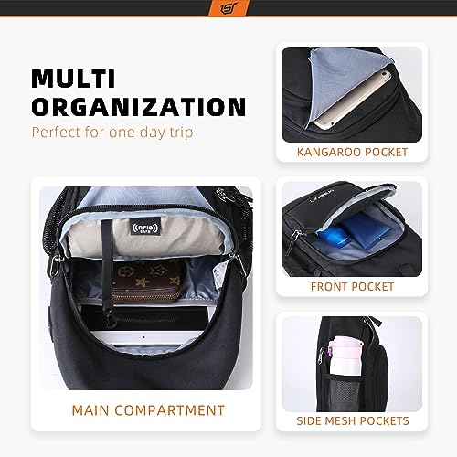 SKYSPER Sling Bag RFID Crossbody Sling Backpack Cross Body Shoulder Bag Travel Hiking Daypack for Women Men(Black) - color: Black