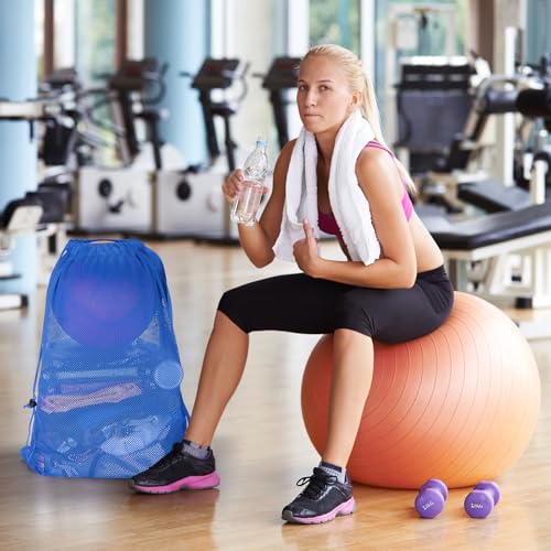 NATURAL STYLE Large Mesh Drawstring Backpack Bag, Gym Sports String Bag, Outdoor Workout Beach Swim Bag (Blue) - color: Blue