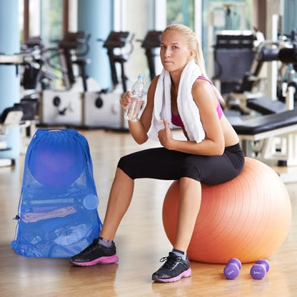 NATURAL STYLE Large Mesh Drawstring Backpack Bag, Gym Sports String Bag, Outdoor Workout Beach Swim Bag (Blue) - color: Blue