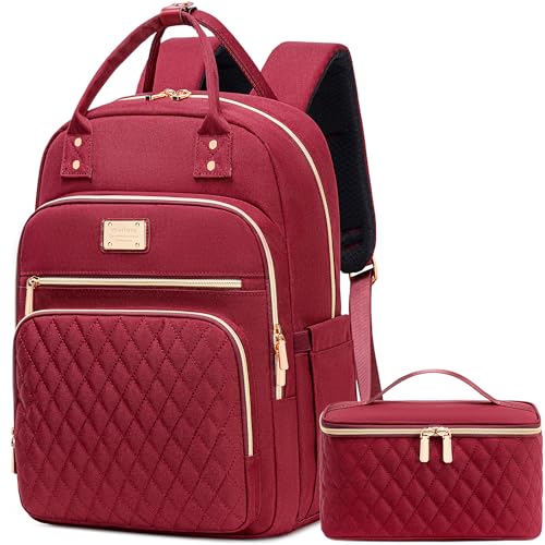 Weitars Lunch Backpack for Women,15.6 Inch Laptop Backpacks Travel Backpack for Women,Work Back pack,Teacher Nurse Back pack Insulated Lunchbox Backpacks - color: Wine Red