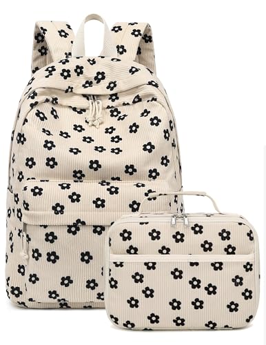 Bluboon Backpack for Girls Kids Preschool Backpack with Lunch Box Kindergarten Bookbag Toddler School Bags Set - color: Corduroy Beige Floret
