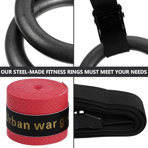 Adjustable Fitness Rings with Nylon Straps, Portable Gymnastics Rings Set for Home and Campus Workout, Sturdy Bodyweight Training Equipment for Strength and Calisthenics Random