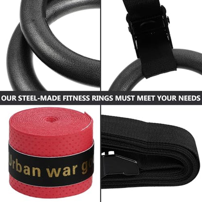 Adjustable Fitness Rings with Nylon Straps, Portable Gymnastics Rings Set for Home and Campus Workout, Sturdy Bodyweight Training Equipment for Strength and Calisthenics Random