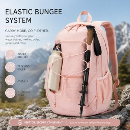 Hiking Travel Backpacks Men and Women, Lightweight Waterproof Laptop Backpack Outdoor Camping Backpack Hiking Daypack for Travel, Trekking, Work 26L (Pink) - color: Pink