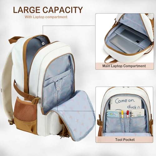 Hidds Laptop Backpacks 15.6 In Kids School Backpack for Girls Women Bookbag - color: C-khaki Beige