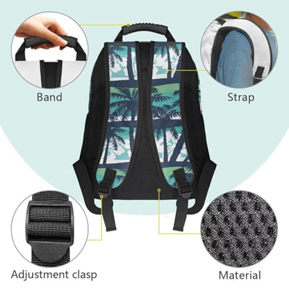 Island Coconut Flower Print Lightweight Laptop Backpack for Daily Use - School Bagpack with Two Side Water Bottle Pockets, Adjustable Shoulder Straps and Breathable Back(17.3x12.2x5.9in) - color: Island Coconut Flower Print