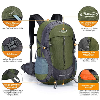 G4Free 35L Hiking Backpack Water Resistant Outdoor Sports Travel Daypack Lightweight with Rain Cover for Women Men (Army Green) - color: Army Green