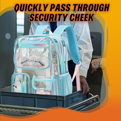 Clear Backpack for Girls Women, PVC Transparent School Backpacks See Through Bookbag for Stadium Sport Travel (Sky Blue) - color: Sky Blue