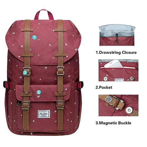 KAUKKO Laptop Outdoor Backpack Traveling Daypack Hiking Rucksack Large Capacity Bag Fits 15.6"(5-13-MAROON-NEW) - color: 5-13-maroon-new