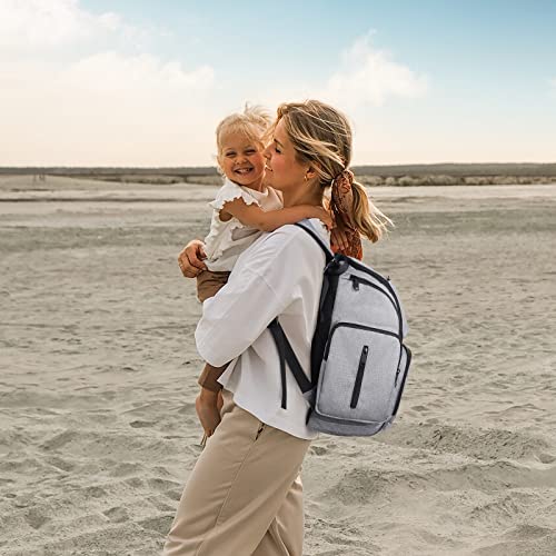 Mancro Diaper Bag Backpack, Large Multifunction Waterproof Travel Baby Changing Bag for Dad Mom with 4 Insulated Pockets and Stroller Straps, Maternity Baby Bag for Boys Girls, Grey - color: Austere Grey
