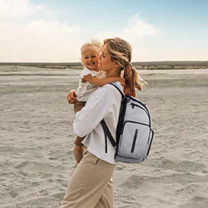 Mancro Diaper Bag Backpack, Large Multifunction Waterproof Travel Baby Changing Bag for Dad Mom with 4 Insulated Pockets and Stroller Straps, Maternity Baby Bag for Boys Girls, Grey - color: Austere Grey
