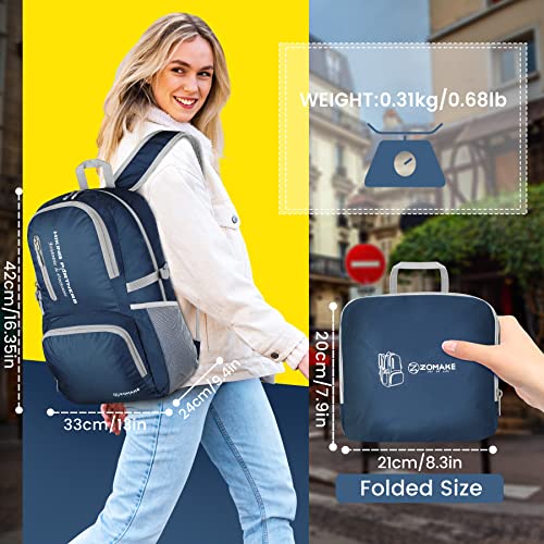 ZOMAKE Lightweight Packable Backpack, 35L Light Foldable Hiking Backpacks Water Resistant Collapsible Daypack for Travel(Navy Blue) - color: Navy Blue