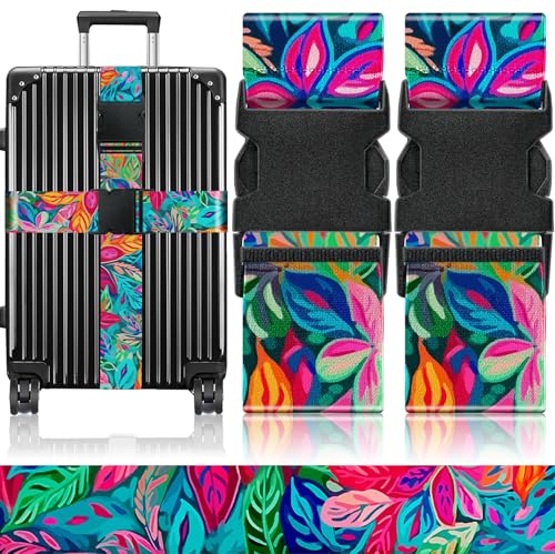Slohif Luggage Straps for Suitcases Travel Belt Accessories Luggage Connector Identifiers Over Handle with Buckle Unique Nylon Adjustable Strap for Sleeping Bag Car Seat Colorful Leaf (2 Pack) - color: Color Leaf