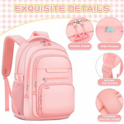PRAGARI Cute Backpack for School Girls Aesthetic Backpack Women College Bookbag Large Students Laptop Bag Travel Casual Daypack - color: Pink