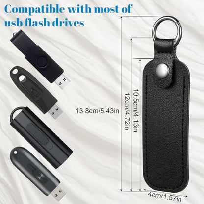 Ymapinc Leather USB Flash Drive Case - Thumb Flash Drive Holder USB Storage, Secure Travel Holder Portable Small Storage Carrying Case with Keychain (1Pcs, Black PU Leather) - color: black