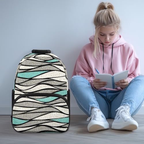 Fully Printed Stylish School Backpack for Teens & Adults - Fit 15.6 Inch Laptop Backpack with 2 Side Water Bottle Pockets for High School/College Supplies, Abstract Wave Stripe Print - color: Abstract Wave Stripe Print