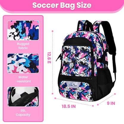 Hsmihair Soccer Bag-Soccer Backpack&Backpack for & Football Volleyball & Basketball,with Ball Compartment and Separate Cleat - color: PinkCamo