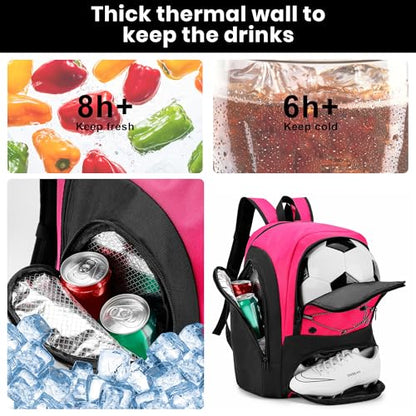 Soccer Backpack with Ball Holder,Youth soccer Bag for Basketball,Volleyball-Includes Separate Shoe Compartment&and Insulation (Pink) - color: Pink