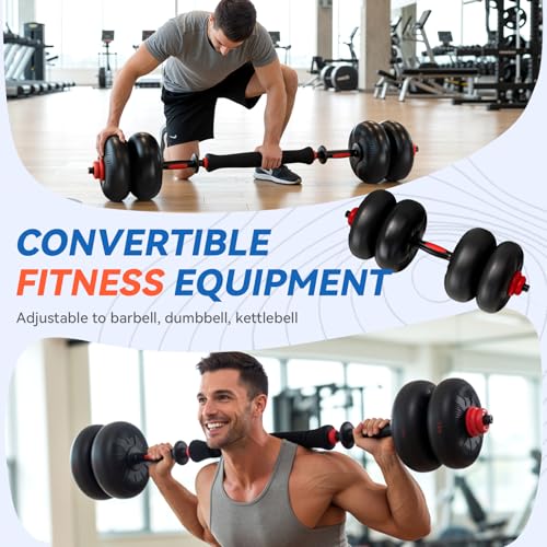 LIFERUN Adjustable Dumbbell Set, Soft PVC Coated, 45lbs/67lbs Free Weight Set Home Gym, 4-in-1 Used As Barbell, Dumbbells, Kettlebell, Weight Plates, Weights Dumbbells Set, Space Saving Fitness Exercise For Men/Women - color: Black, style: 67lb