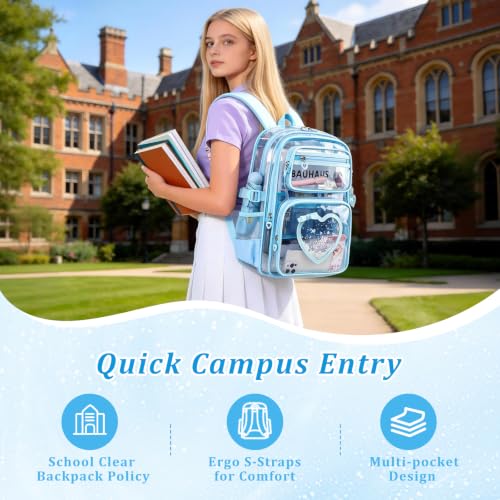 Clear Backpack for School Girls, Cute Heavy Duty PVC Transparent Bookbag, See-Through Bag for Stadium Event Blue - color: Blue