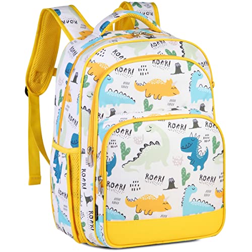 VASCHY Kids Backpacks, 12L Toddler & 17.5L School Backpacks, Lightweight Water-Resistant for Boys and Girls Ages 3-12 - color: Dino Yellow, size: Large