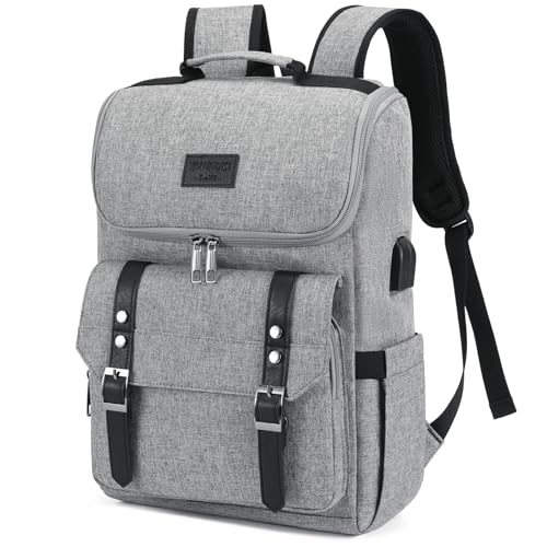 YALUNDISI Vintage Backpack Travel Laptop Backpack with usb Charging Port for Women & Men College Backpack Fits 15.6 Inch Laptop Grey Brown - color: Grey&black