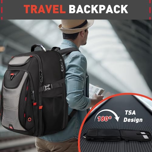 Z-MGKISS Large Travel Backpack, 18.4 Inch Laptop backpack for men, Business Work Bag with USB Charging Port, Water Resistant, Extra large Backpacks, TSA Flight Approved, Grey - color: Grey-1