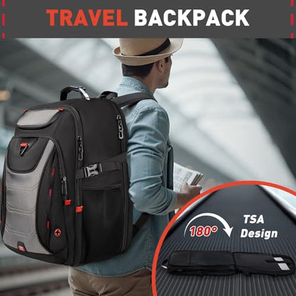 Z-MGKISS Large Travel Backpack, 18.4 Inch Laptop backpack for men, Business Work Bag with USB Charging Port, Water Resistant, Extra large Backpacks, TSA Flight Approved, Grey - color: Grey-1