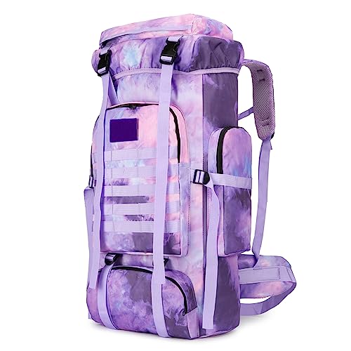 King'sGuard 70L Camping Hiking Backpack for Men Women Large Military Tactical Backpack Molle Rucksack Backpack for Outdoor - color: Purple Nebula