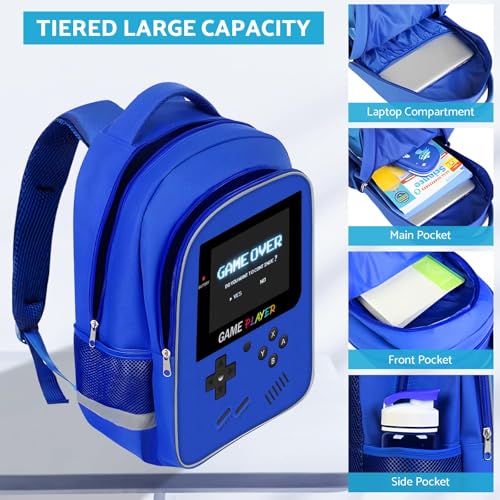 TILYTADLY School Backpack For Boys - Gamer Boys Backpack For Kids Children Teens Elementary Middle School - Ages 6-18，17″ - color: 2-blue-set2