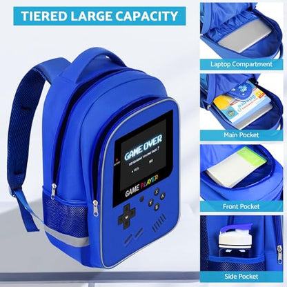 TILYTADLY School Backpack For Boys - Gamer Boys Backpack For Kids Children Teens Elementary Middle School - Ages 6-18，17″ - color: 2-blue-set2