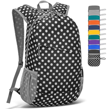 ZOMAKE Lightweight Packable Backpack 20L,Foldable Backpacks Small Daypack for Hiking Water Resistant Day Bag for Travel(Black, White Polka Dot) - color: Black, White Polka Dot