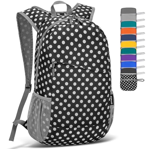 ZOMAKE Lightweight Packable Backpack 20L,Foldable Backpacks Small Daypack for Hiking Water Resistant Day Bag for Travel(Black, White Polka Dot) - color: Black, White Polka Dot