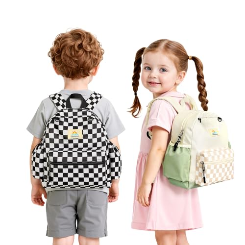 STEAMEDBUN Toddler Backpack Boys Girls 2-4, Preschool Daycare Backpack -12inch - color: White&brown Checkerboard, size: Mini-12"H(not fit folder)