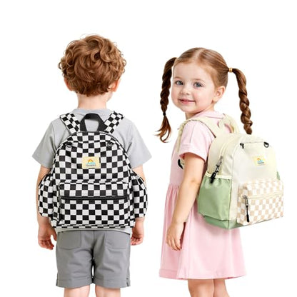 STEAMEDBUN Toddler Backpack Boys Girls 2-4, Preschool Daycare Backpack -12inch - color: White&brown Checkerboard, size: Mini-12"H(not fit folder)