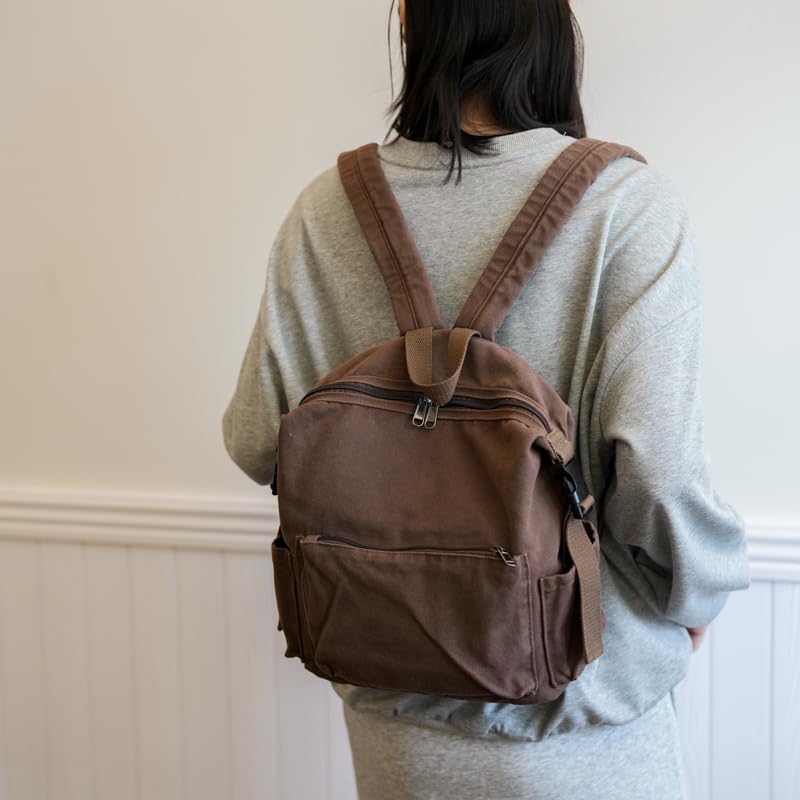 MaxxCloud Canvas Backpack-Adjustable Shoulder Straps,Unisex Mini Laptop Backpack for Work&Travel,Casual Daypack (Brown) - color: Brown