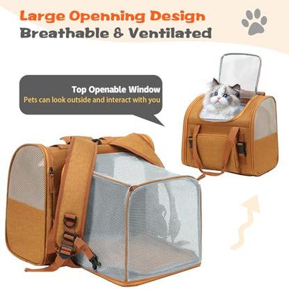 Cat Carrier Backpack, Airline Approved Expandable Pet Carrier, Breathable Mesh Backpack for Small Dogs & Medium Cats Hiking Camping Travel (Brown) - color: Brown