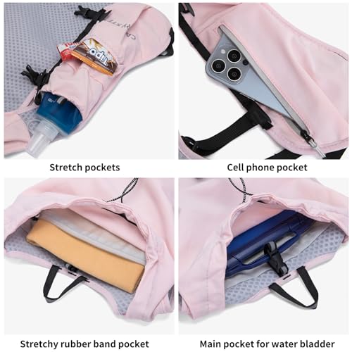 Lightweight Running Hydration Backpack, 1.5L Water Bag Running Vest | Marathon, Hiking Cycling, Breathable Adjustable Design, Unisex - color: Rose red