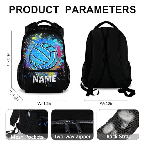 Boys School Backpack Personalized Kids Volleyball Backpacks Bookbag Back to School Supplies, 17 Inches Custom Name Cool Sport Back Pack for Travel Camping Casual (Black) - color: Color 6-1