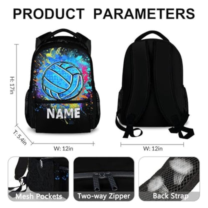 Boys School Backpack Personalized Kids Volleyball Backpacks Bookbag Back to School Supplies, 17 Inches Custom Name Cool Sport Back Pack for Travel Camping Casual (Black) - color: Color 6-1
