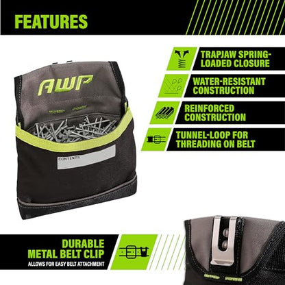 AWP TrapJaw Clip-on Fastener Tool Pouch, Small Utility Bag with Spring-Loaded Closure, Durable Tactical Tool Holder for Nails, Screws, and Electrical Accessories, 1L-039-2 - size: 7" W x 7.75" L